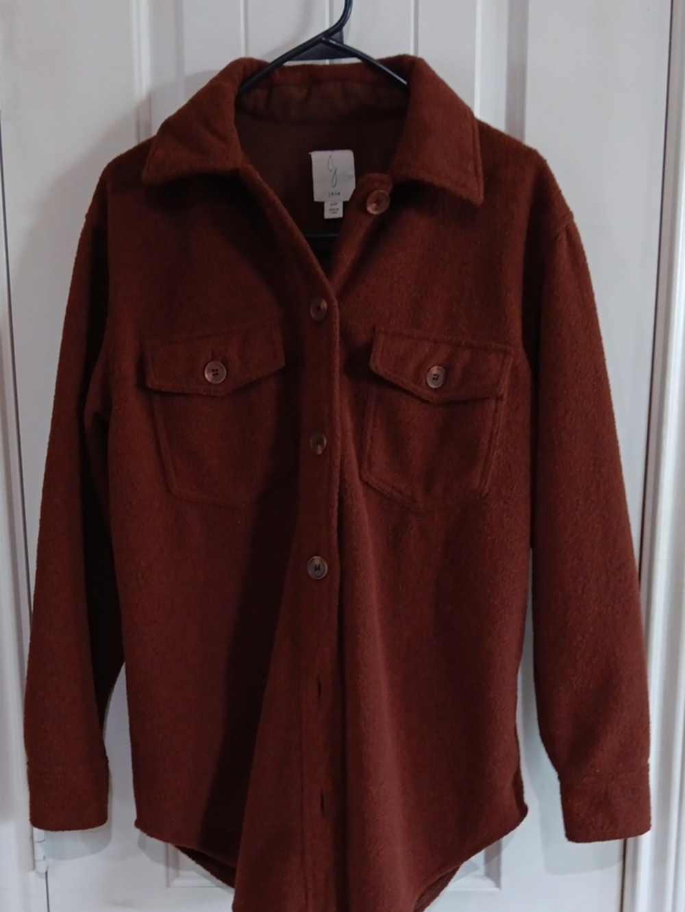 Joie Western Mahogany Brown Curved Hem Pocketed Utility Shacket Sz S